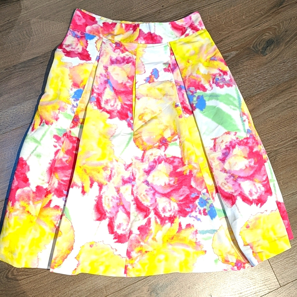 Eliza J midi high waisted full watercolor skirt 6